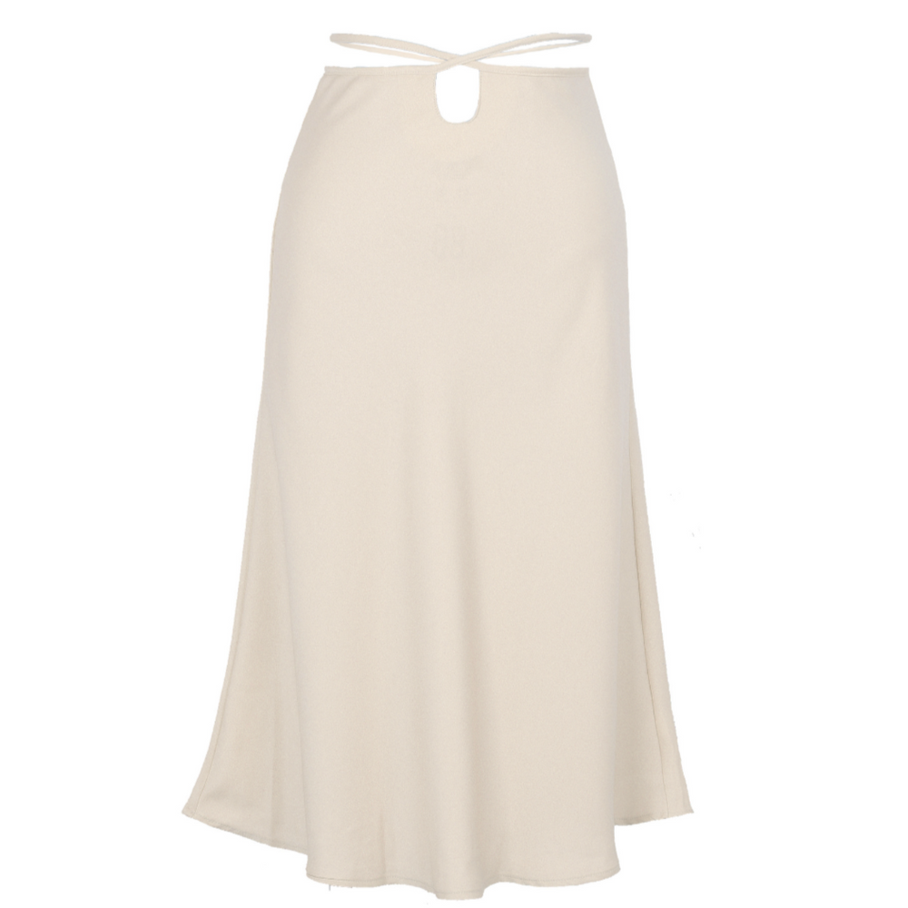 
                  
                    Satin Tied Waist Peek-A-Boo Midi Skirt
                  
                