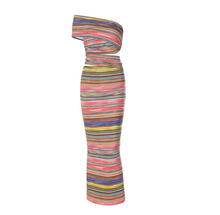  One Shoulder Multicolor Stripe Maxi Dress