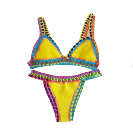 Colorful Contrast Trim Triangle Bikini