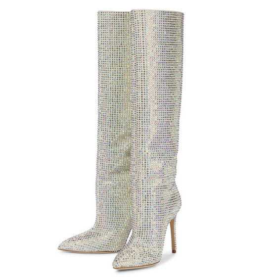 Rhinestone Pointed Toe Heeled Boots