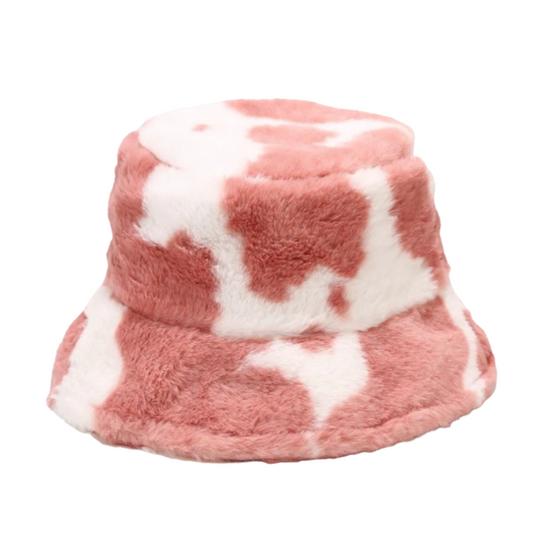Plush Cow Print Bucket Hat