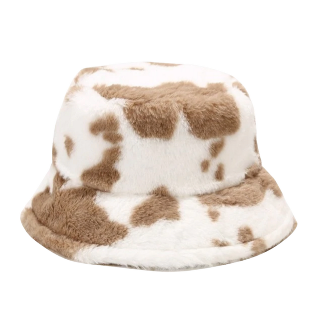 Plush Cow Print Bucket Hat