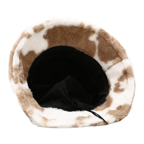 Plush Cow Print Bucket Hat