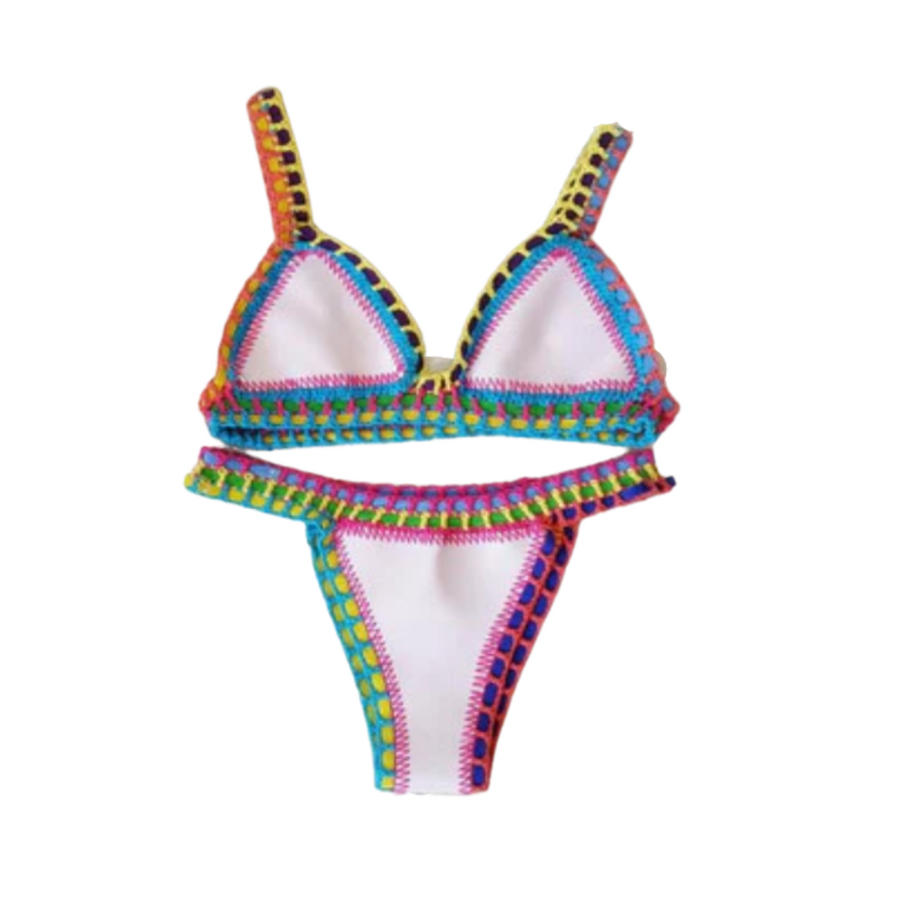 Colorful Contrast Trim Triangle Bikini