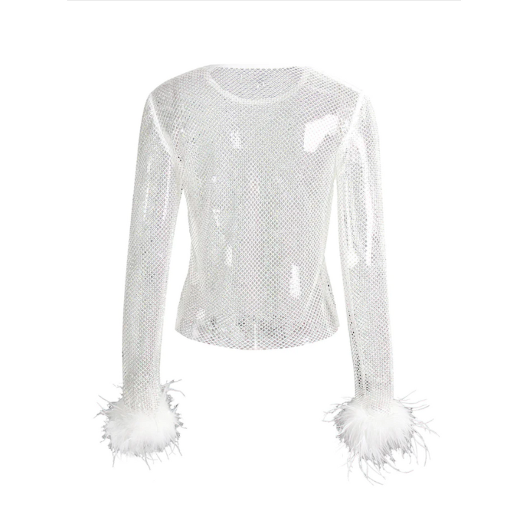 
                  
                    Crew Neck Feather Cuff Rhinestone Tee
                  
                