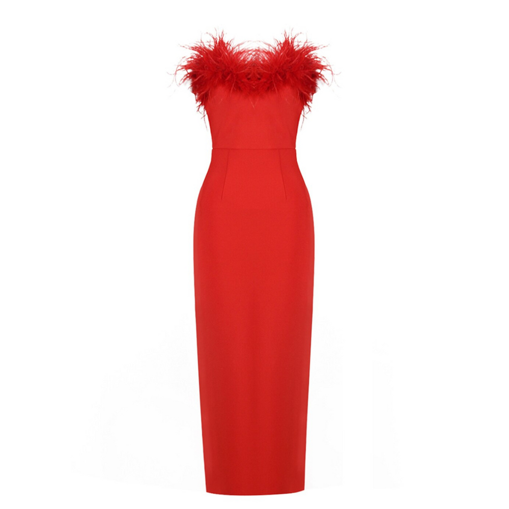 
                  
                    Feather Neckline Sheath Strapless Gown
                  
                