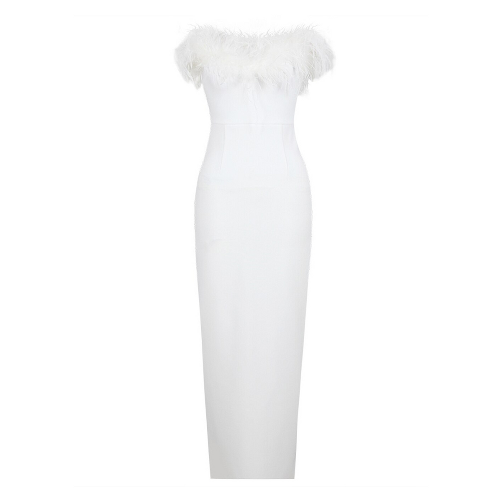
                  
                    Feather Neckline Sheath Strapless Gown
                  
                