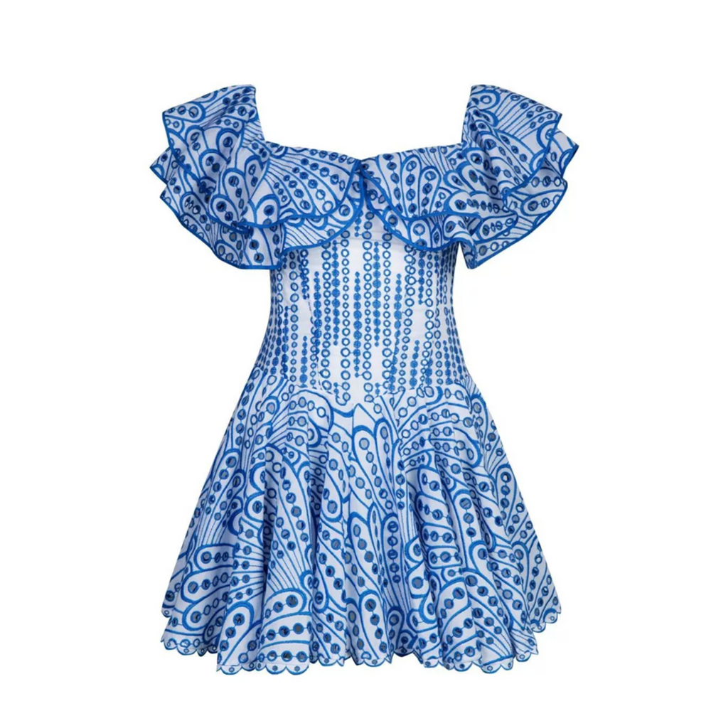 Laser Cut Ruffle Mini Dress