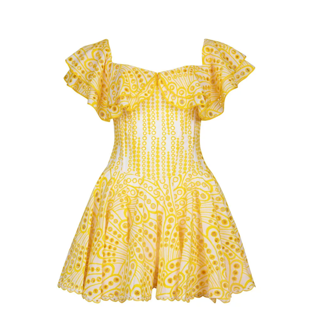 Laser Cut Ruffle Mini Dress