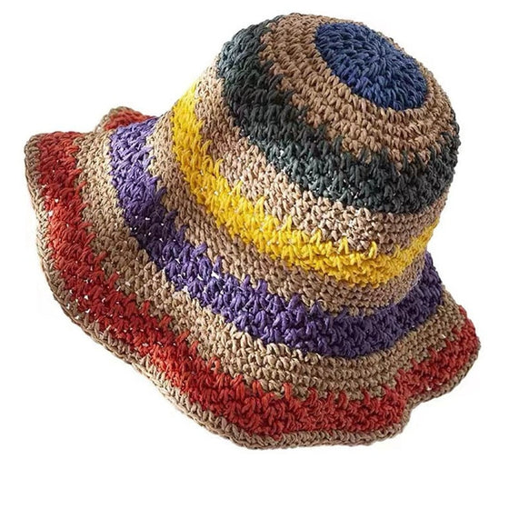 Raffia Colorful Striped Bucket Hat