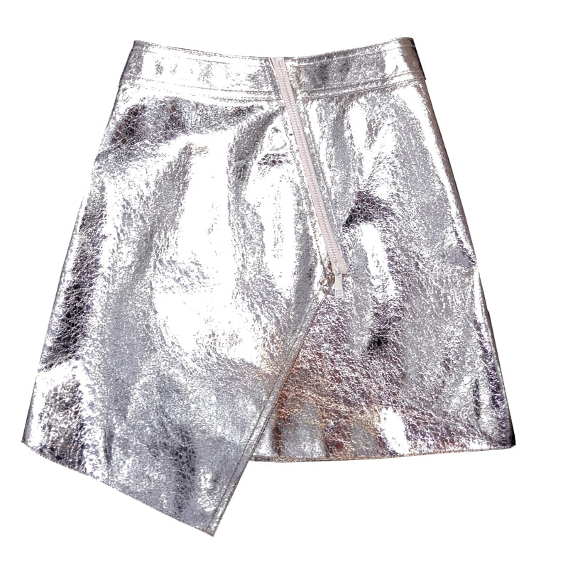 Patent Leather Shiny Asymmetric Mini Skirt