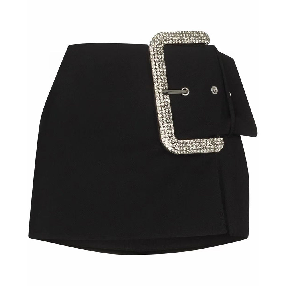 Giant Belt Side Slit Mini Skirt