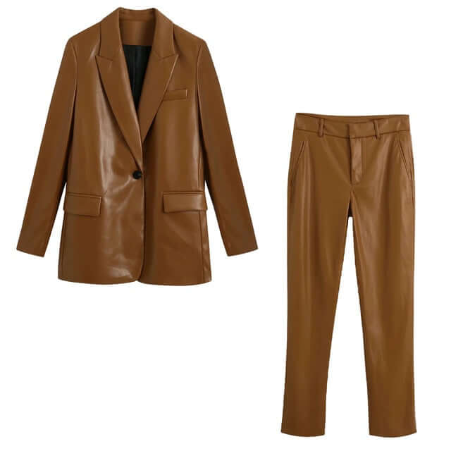 
                      
                        Caramel Brown Pant Suit
                      
                    