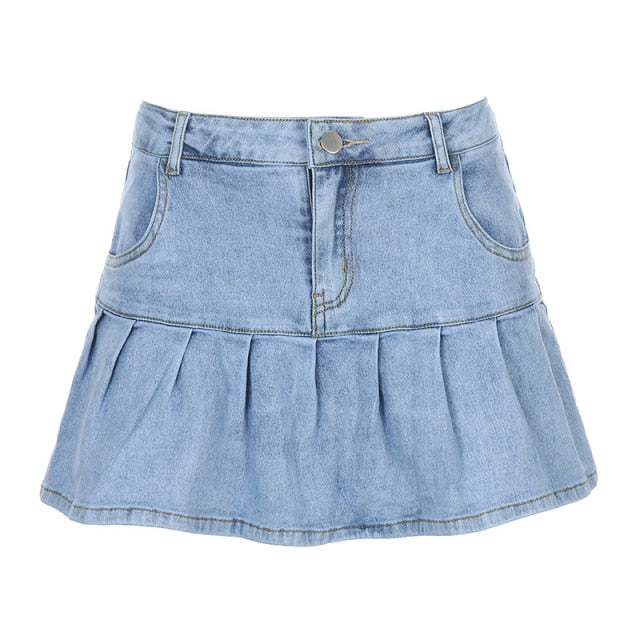 
                      
                        Pleated Denim Mini Skirt
                      
                    