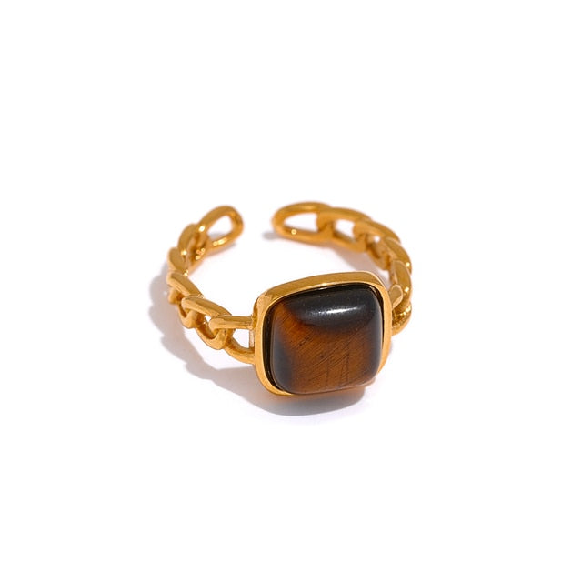 
                      
                        Natural Stone Gold Chain Link Band Ring
                      
                    