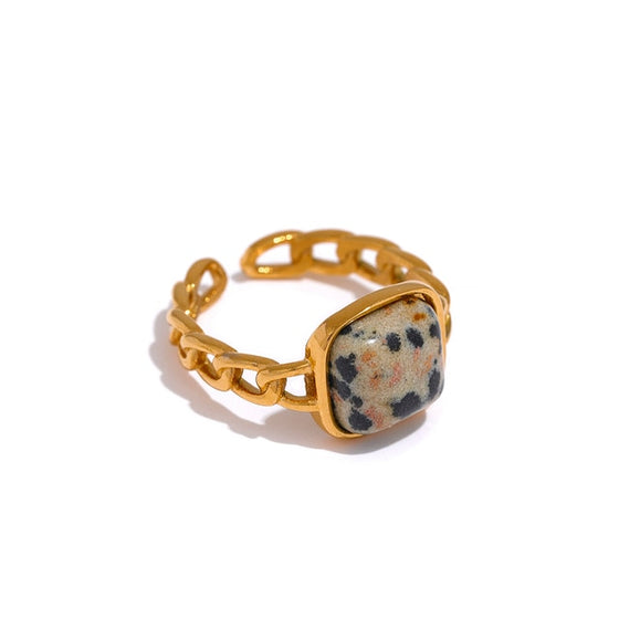 Natural Stone Gold Chain Link Band Ring