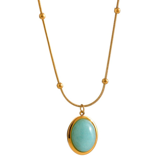 Gold Plated Stone Pendant Necklace