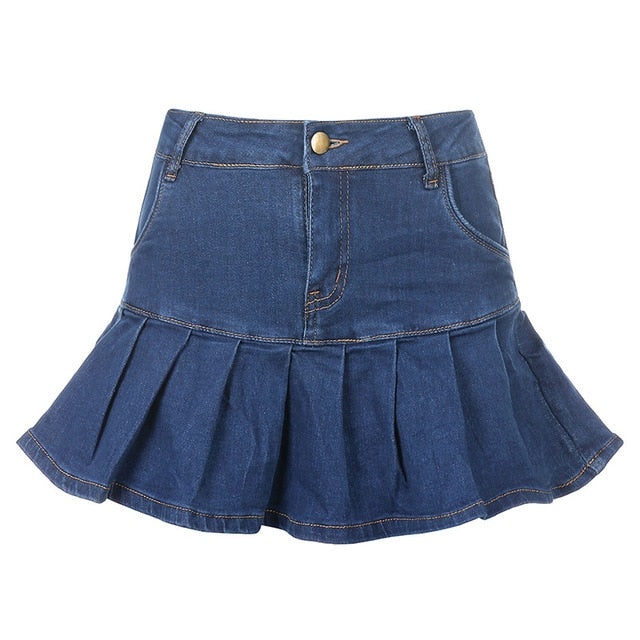 
                      
                        Pleated Denim Mini Skirt
                      
                    