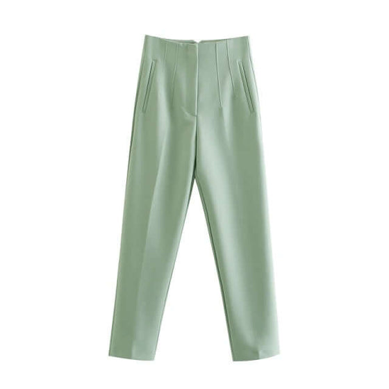 Cropped High Waist Basic Trousers