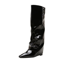  Tall Liquid Faux Leather Wedge Boots
